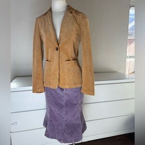 Tan Corduroy Women's Blazer and Lavender Corduroy Midi Skirt